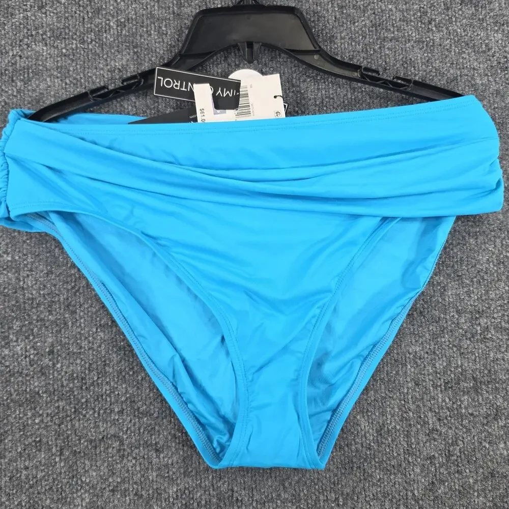 La Blanca Women's Size 14 Turquoise Blue Shirred Foldover Bikini Bottom UPF 50+